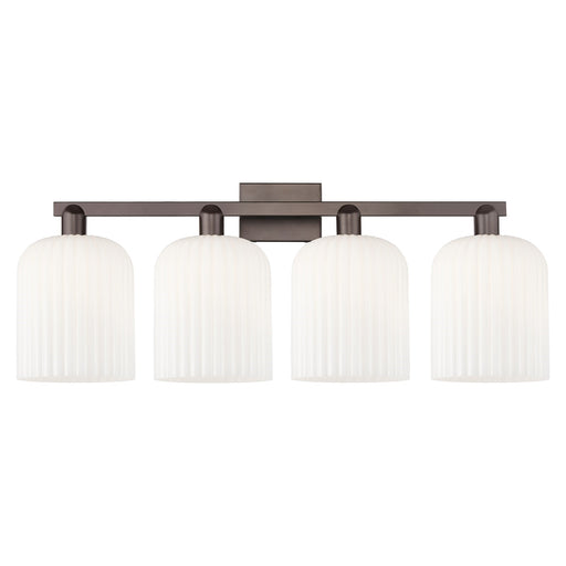 Innovations Bridal Veil 35in 4-Light Bath Vanity Light | Industrial Oil Rubbed Bronze Steel and Gloss White Ribbed Glass | Model 716-4W-OB-G559-8GWH