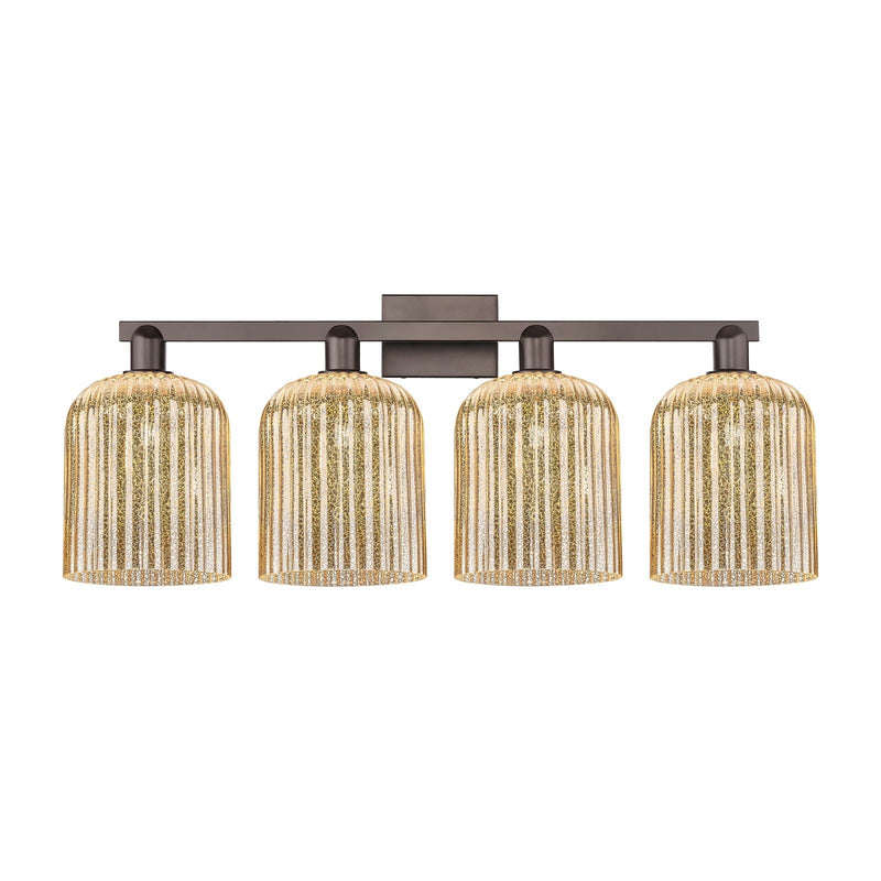 Innovations Bridal Veil 35in 4-Light Bath Vanity Light | Industrial Oil Rubbed Bronze and Mercury Ribbed Glass | Bathroom | Model 716-4W-OB-G559-8ME