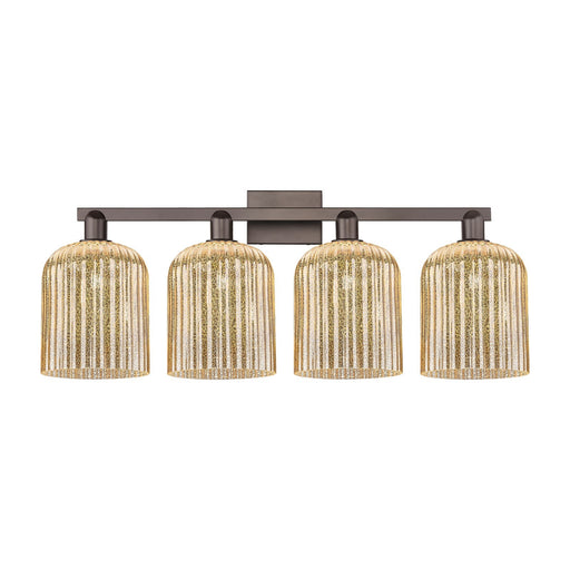 Innovations Bridal Veil 35in 4-Light Bath Vanity Light | Industrial Oil Rubbed Bronze and Mercury Ribbed Glass | Bathroom | Model 716-4W-OB-G559-8ME