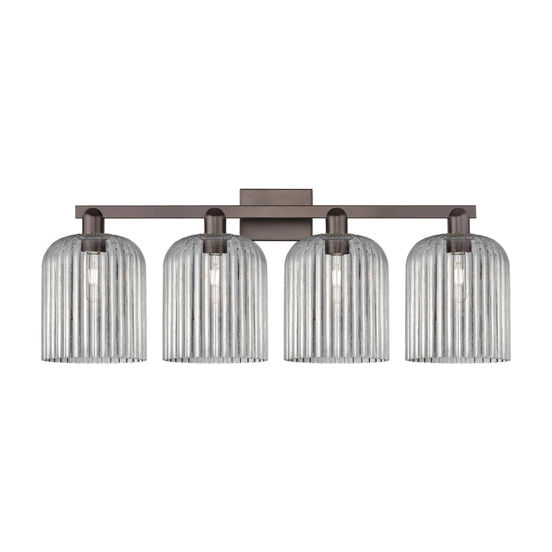 Innovations Bridal Veil 35in 4-Light Bath Vanity Light | Industrial Oil Rubbed Bronze Steel and Light Smoke Ribbed Glass | Model 716-4W-OB-G559-8SM
