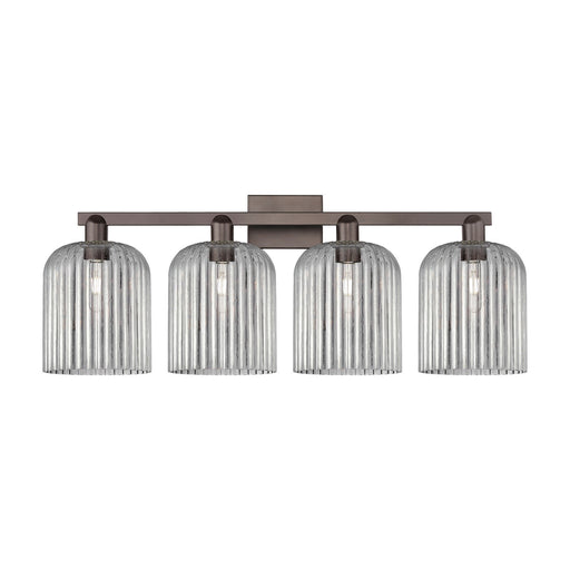 Innovations Bridal Veil 35in 4-Light Bath Vanity Light | Industrial Oil Rubbed Bronze Steel and Light Smoke Ribbed Glass | Model 716-4W-OB-G559-8SM