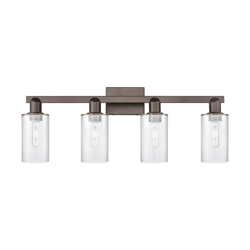 Innovations Clymer 31in 4-Light Bath Vanity Light | Industrial Oil Rubbed Bronze Steel and Clear Glass | Bathroom Vanity | Model 716-4W-OB-G802