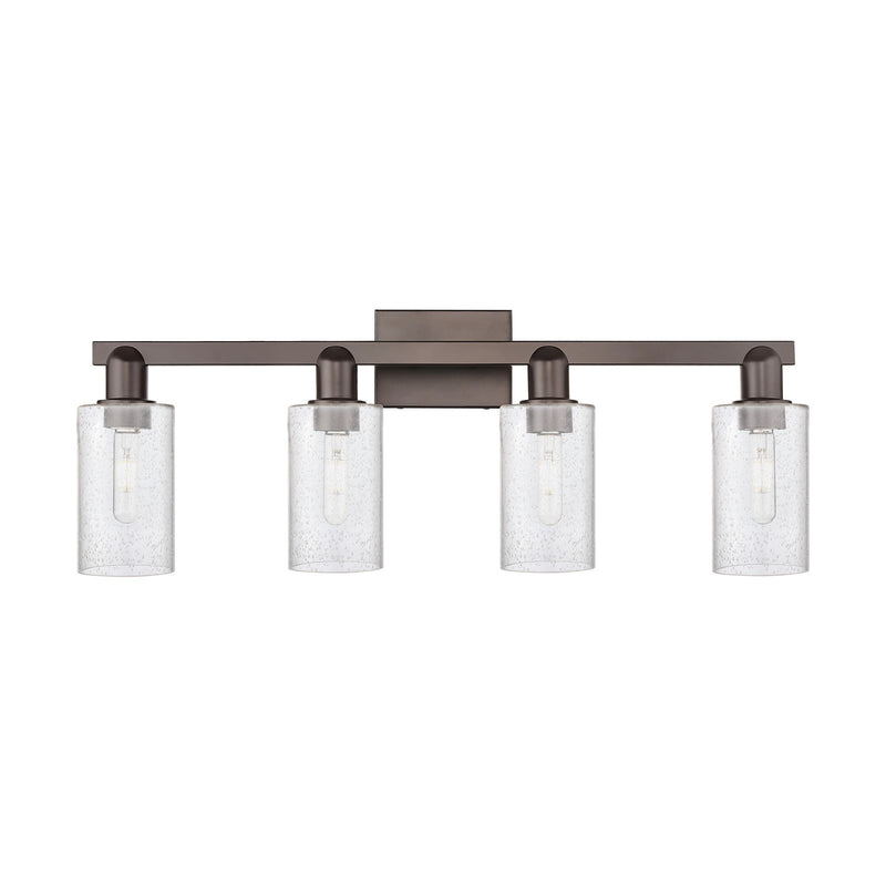 Innovations Clymer 31in 4-Light Bath Vanity Light | Industrial Oil Rubbed Bronze Steel and Seedy Glass | Bathroom Vanity | Model 716-4W-OB-G804