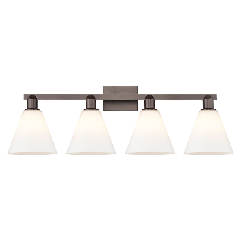Innovations Berkshire Glass 35in 4-Light Bath Vanity Light | Industrial Oil Rubbed Bronze Steel and Matte White Glass | Bathroom | Model 716-4W-OB-GBC-81