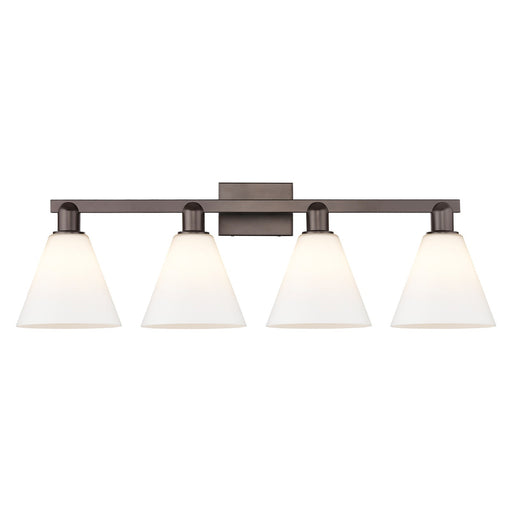 Innovations Berkshire Glass 35in 4-Light Bath Vanity Light | Industrial Oil Rubbed Bronze Steel and Matte White Glass | Bathroom | Model 716-4W-OB-GBC-81
