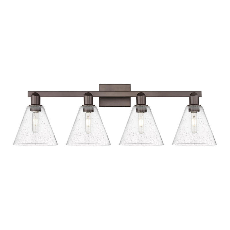 Innovations Berkshire Glass 35in 4-Light Bath Vanity | Industrial Oil Rubbed Bronze Steel and Seedy Glass | Bathroom Vanity | Model 716-4W-OB-GBC-84