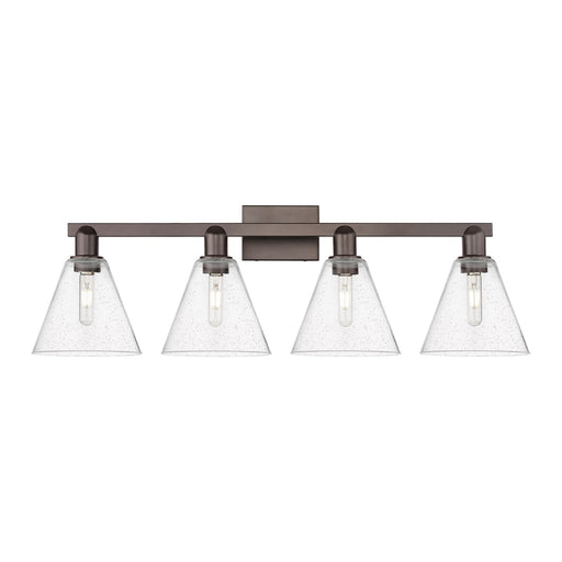 Innovations Berkshire Glass 35in 4-Light Bath Vanity | Industrial Oil Rubbed Bronze Steel and Seedy Glass | Bathroom Vanity | Model 716-4W-OB-GBC-84