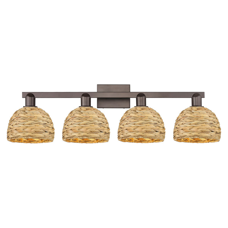 Innovations Woven Rattan 35in 4-Light Bath Vanity Light | Industrial Oil Rubbed Bronze and Natural Fiber Shade | Bathroom | Model 716-4W-OB-RBD-8-NAT