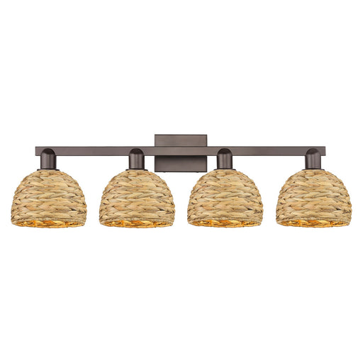 Innovations Woven Rattan 35in 4-Light Bath Vanity Light | Industrial Oil Rubbed Bronze and Natural Fiber Shade | Bathroom | Model 716-4W-OB-RBD-8-NAT
