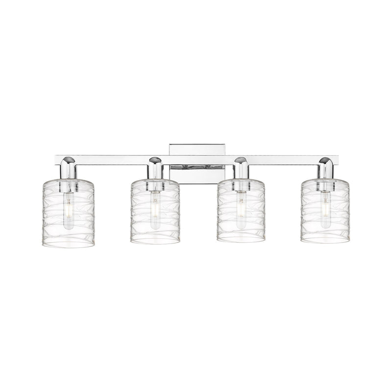 Innovations Cobbleskill 32in 4-Light Bath Vanity | Industrial Polished Chrome Steel and Deco Swirl Glass | Bathroom Vanity Light | Model 716-4W-PC-G1113
