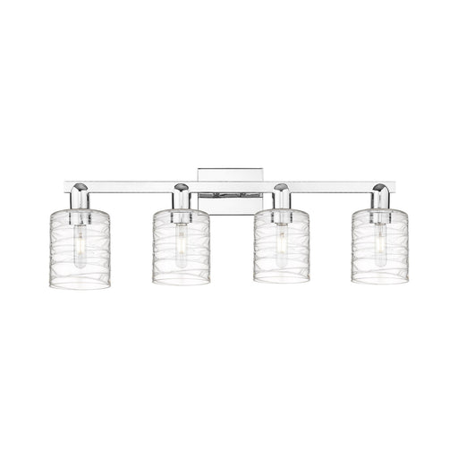 Innovations Cobbleskill 32in 4-Light Bath Vanity | Industrial Polished Chrome Steel and Deco Swirl Glass | Bathroom Vanity Light | Model 716-4W-PC-G1113