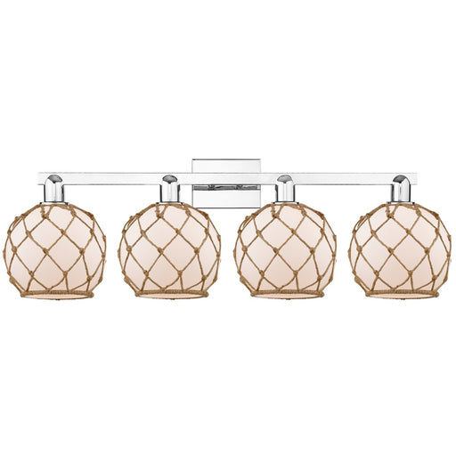 Innovations Farmhouse Rope 35in 4-Light Bath Vanity | Industrial Polished Chrome and White Glass with Brown Rope | Bathroom | Model 716-4W-PC-G121-8RB