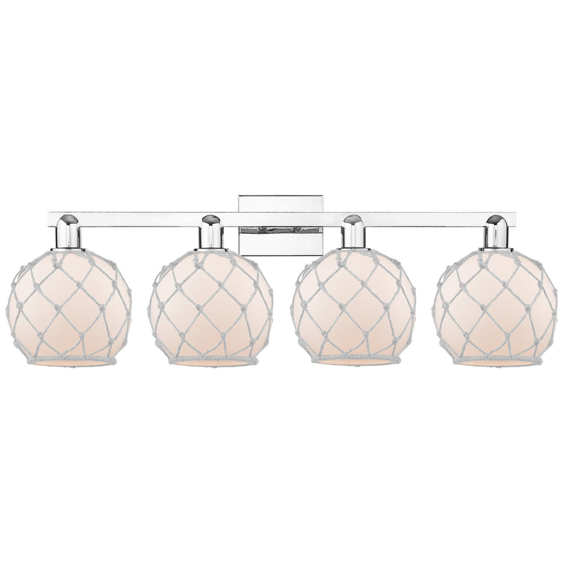 Innovations Farmhouse Rope 35in 4-Light Bath Vanity | Industrial Polished Chrome and White Frosted Glass with Rope Shade | Model 716-4W-PC-G121-8RW