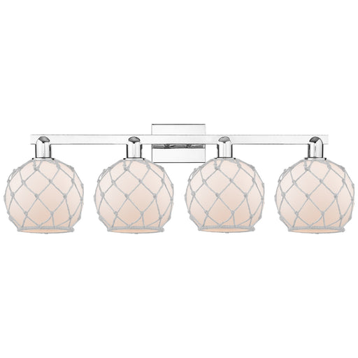 Innovations Farmhouse Rope 35in 4-Light Bath Vanity | Industrial Polished Chrome and White Frosted Glass with Rope Shade | Model 716-4W-PC-G121-8RW