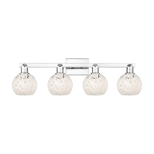 Innovations Lighting White Mouchette 33in 4-Light Bath Vanity | Industrial Polished Chrome and White Mouchette Glass | Model 716-4W-PC-G1216-6WM