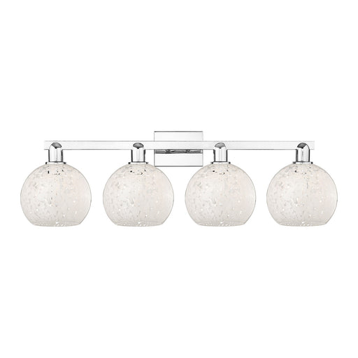 Innovations White Mouchette 35in 4-Light Bath Vanity Light | Industrial Polished Chrome and White Mouchette Glass | Damp-Rated | Model 716-4W-PC-G1216-8WM