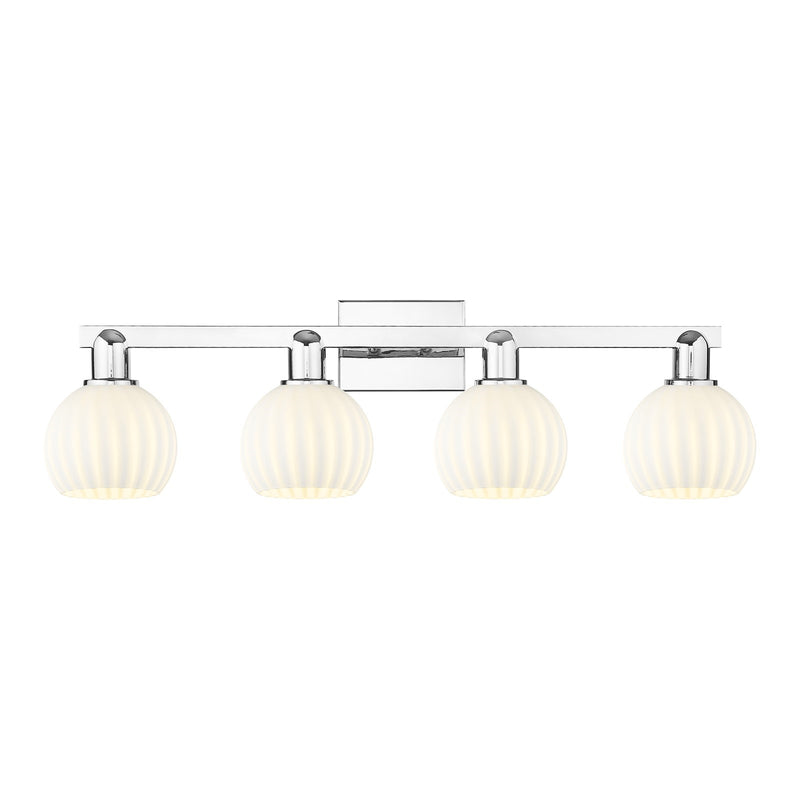 Innovations Lighting White Venetian 33in 4-Light Bath Vanity Light | Industrial Polished Chrome and White Venetian Glass | Model 716-4W-PC-G1217-6WV