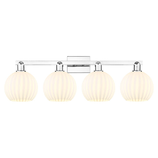 Innovations Lighting White Venetian 35in 4-Light Bath Vanity | Industrial Polished Chrome and White Venetian Glass | Bathroom | Model 716-4W-PC-G1217-8WV