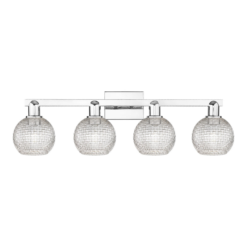 Innovations Athens 33in 4-Light Bath Vanity Light | Industrial Modern Polished Chrome and Clear Basket Weave Glass | Bathroom | Model 716-4W-PC-G122C-6CL