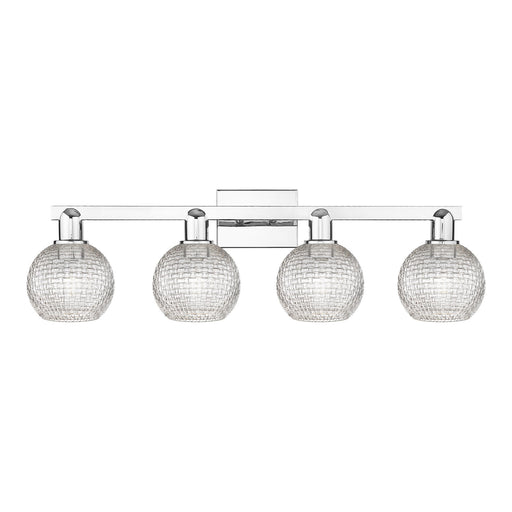 Innovations Athens 33in 4-Light Bath Vanity Light | Industrial Modern Polished Chrome and Clear Basket Weave Glass | Bathroom | Model 716-4W-PC-G122C-6CL