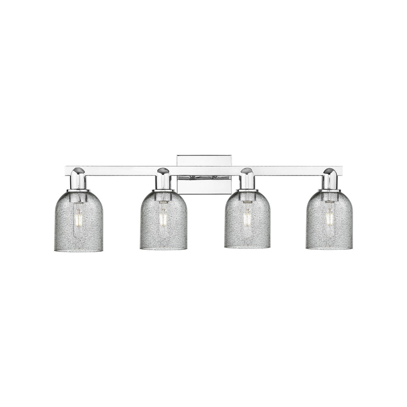 Innovations Caledonia 32in 4-Light Bath Vanity Light | Industrial Polished Chrome and Charcoal Glass | Bathroom Vanity & Powder | Model 716-4W-PC-G257
