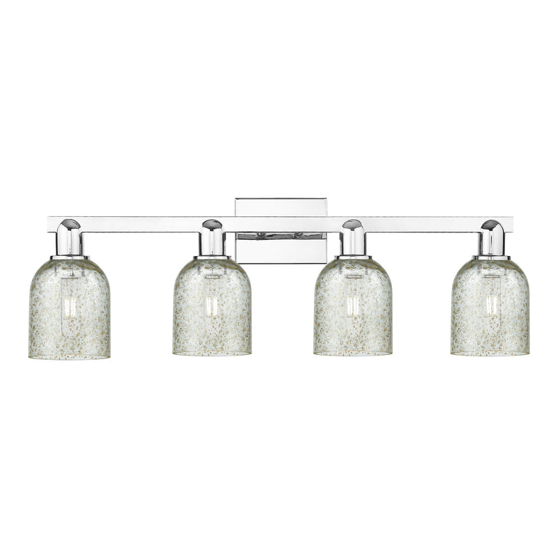 Innovations Caledonia 32in 4-Light Bath Vanity Light | Industrial Modern Contempo Polished Chrome and Mica Glass | Bathroom Vanity | Model 716-4W-PC-G259