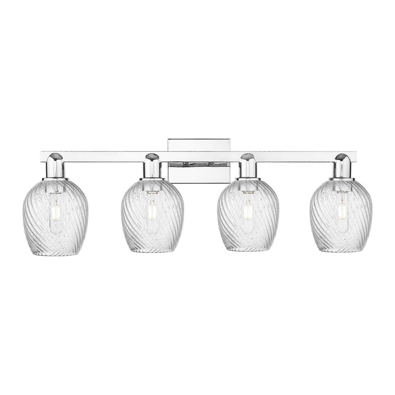 Innovations Salina 33in 4-Light Bath Vanity Light | Industrial Polished Chrome and Clear Spiral Fluted Glass | Bathroom Vanity | Model 716-4W-PC-G292