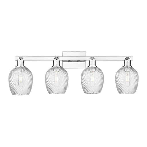 Innovations Salina 33in 4-Light Bath Vanity Light | Industrial Polished Chrome and Clear Spiral Fluted Glass | Bathroom Vanity | Model 716-4W-PC-G292