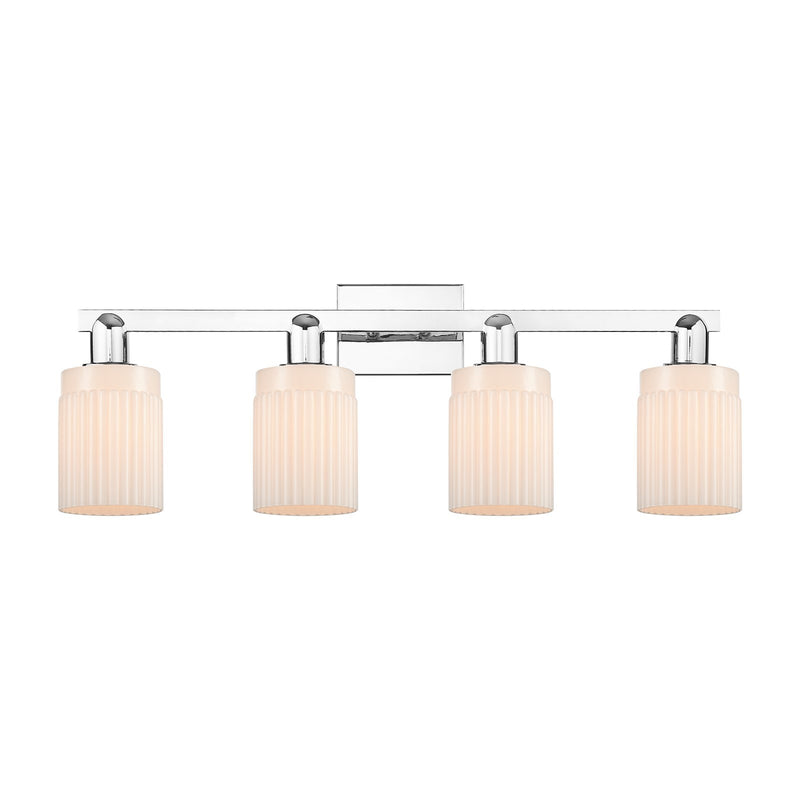 Innovations Hadley 32in 4-Light Bath Vanity Light | Industrial Polished Chrome and Matte White Ribbed Glass | Bathroom Vanity | Model 716-4W-PC-G341