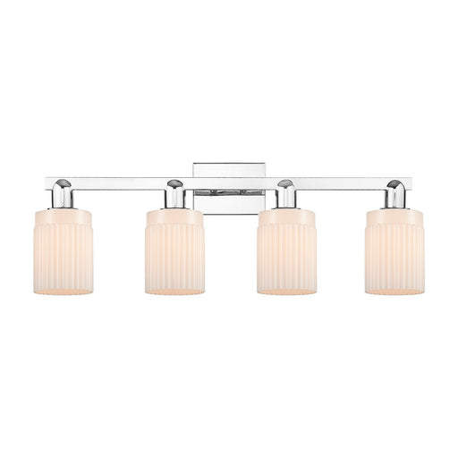 Innovations Hadley 32in 4-Light Bath Vanity Light | Industrial Polished Chrome and Matte White Ribbed Glass | Bathroom Vanity | Model 716-4W-PC-G341