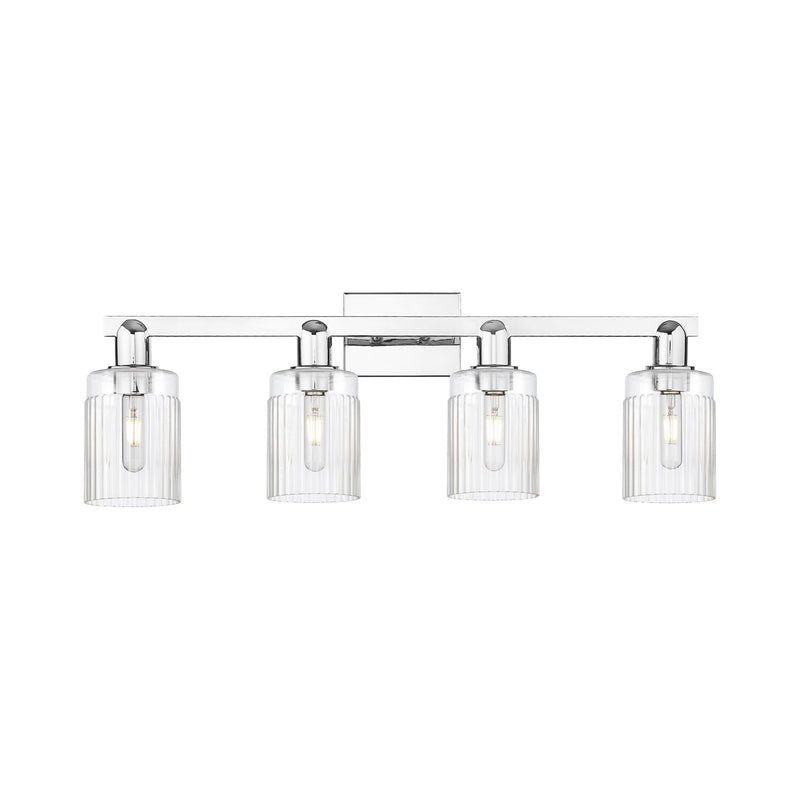 Innovations Hadley 32in 4-Light Bath Vanity Light | Industrial Modern Polished Chrome Steel and Clear Ribbed Glass | Entryway & | Model 716-4W-PC-G342