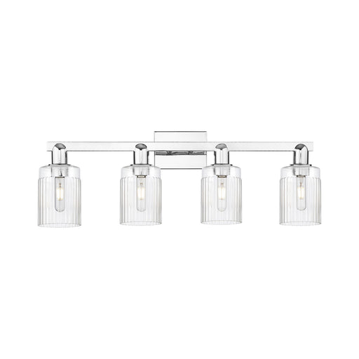 Innovations Hadley 32in 4-Light Bath Vanity Light | Industrial Modern Polished Chrome Steel and Clear Ribbed Glass | Entryway & | Model 716-4W-PC-G342