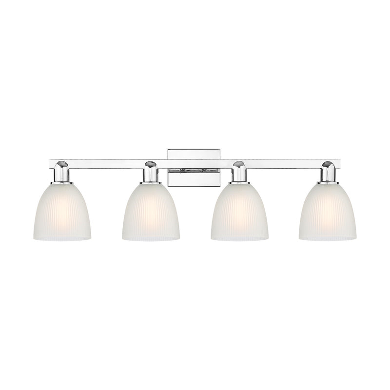 Innovations Castile 33in 4-Light Bath Vanity Light | Industrial Polished Chrome and White Glass | Bathroom Vanity | Model 716-4W-PC-G381