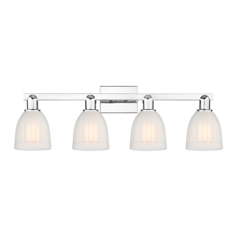 Innovations Brookfield 33in 4-Light Bath Vanity Light | Industrial Polished Chrome and White Ribbed Glass | Bathroom Vanity | Model 716-4W-PC-G441