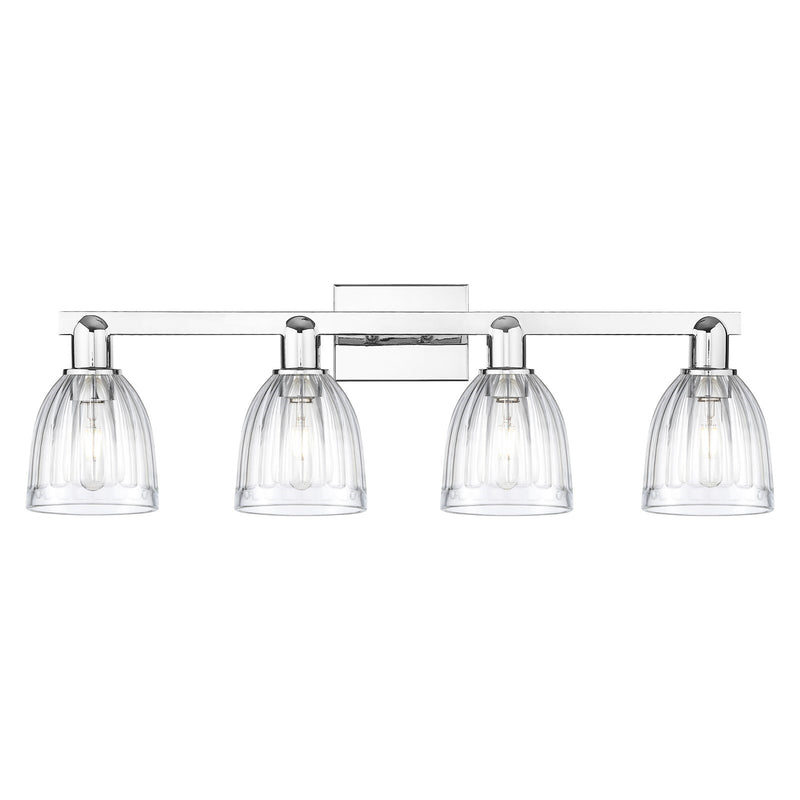 Innovations Brookfield 33in 4-Light Bath Vanity | Polished Chrome Steel and Clear Ribbed Glass | Bathroom Vanity Light | Model 716-4W-PC-G442
