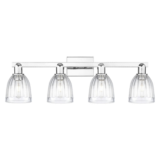 Innovations Brookfield 33in 4-Light Bath Vanity | Polished Chrome Steel and Clear Ribbed Glass | Bathroom Vanity Light | Model 716-4W-PC-G442