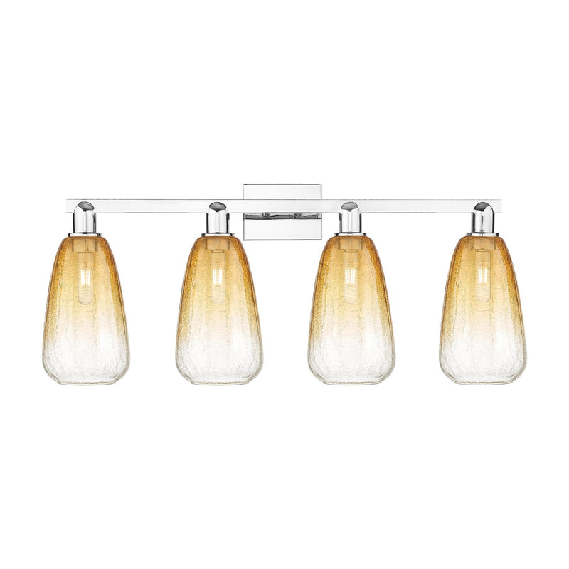 Innovations Brookhaven Almond 33in 4-Light Bath Vanity Light | Industrial Polished Chrome and Amber Glass | Bathroom Vanity | Model 716-4W-PC-G480-6AM