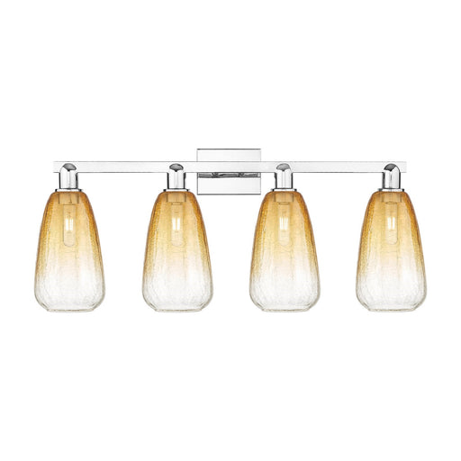 Innovations Brookhaven Almond 33in 4-Light Bath Vanity Light | Industrial Polished Chrome and Amber Glass | Bathroom Vanity | Model 716-4W-PC-G480-6AM