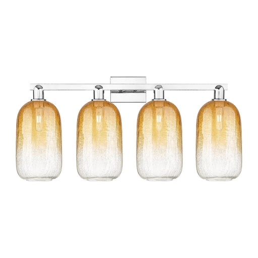Innovations Brookhaven Cloche 34in 4-Light Bath Vanity Light | Industrial Modern Polished Chrome and Amber Glass | Bathroom | Model 716-4W-PC-G482-7AM