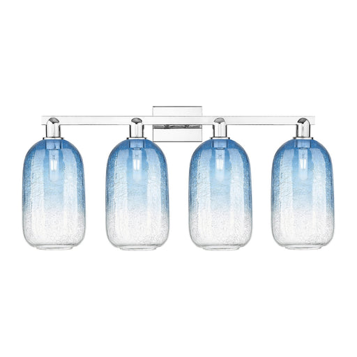 Innovations Brookhaven Cloche 34in 4-Light Bathroom Vanity Light | Industrial Polished Chrome and Sapphire Blue Glass | Model 716-4W-PC-G482-7SB