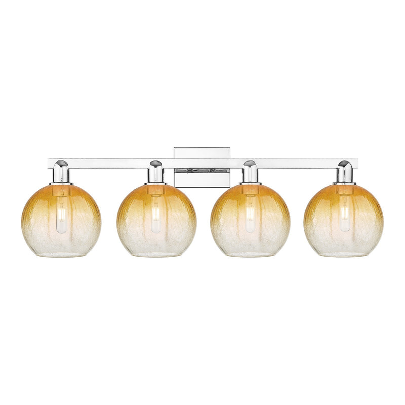 Innovations Brookhaven Globe 35in 4-Light Bath Vanity Light | Industrial Polished Chrome and Amber Glass | Bathroom Vanity | Model 716-4W-PC-G483-8AM