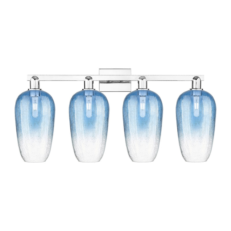 Innovations Brookhaven Flute 34in 4-Light Bath Vanity Light | Industrial Polished Chrome and Sapphire Blue Glass | Bathroom | Model 716-4W-PC-G484-7SB