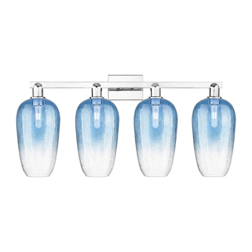 Innovations Brookhaven Flute 34in 4-Light Bath Vanity Light | Industrial Polished Chrome and Sapphire Blue Glass | Bathroom | Model 716-4W-PC-G484-7SB