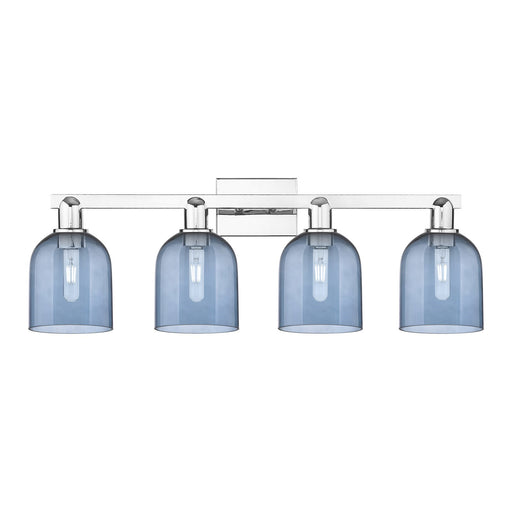 Innovations Bella 33in 4-Light Bath Vanity | Industrial Polished Chrome and Blue Glass | Bathroom Vanity Light | 32.5 x 11.25 in | Model 716-4W-PC-G558-6BL