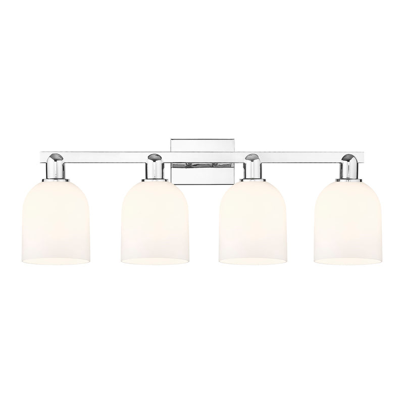 Innovations Bella 33in 4-Light Bath Vanity Light | Industrial Polished Chrome and White Glass | Bathroom Vanity | Model 716-4W-PC-G558-6GWH