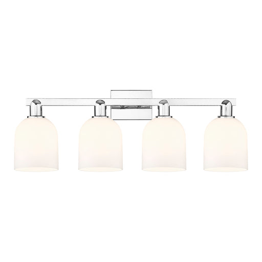 Innovations Bella 33in 4-Light Bath Vanity Light | Industrial Polished Chrome and White Glass | Bathroom Vanity | Model 716-4W-PC-G558-6GWH
