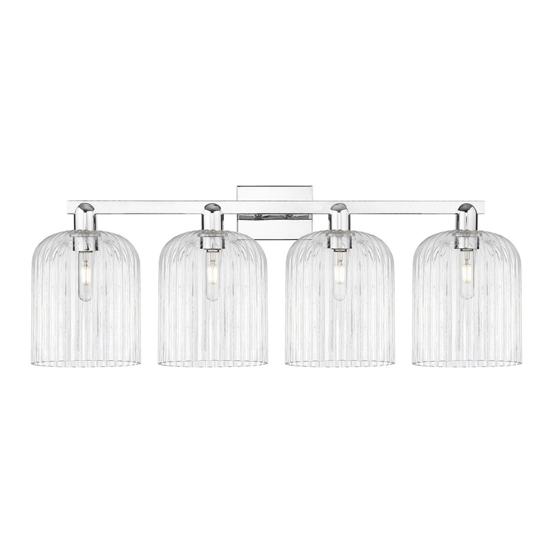 Innovations Bridal Veil 35in 4-Light Bath Vanity | Industrial Polished Chrome Steel and Clear Ribbed Glass | Bathroom & Powder | Model 716-4W-PC-G559-8CL