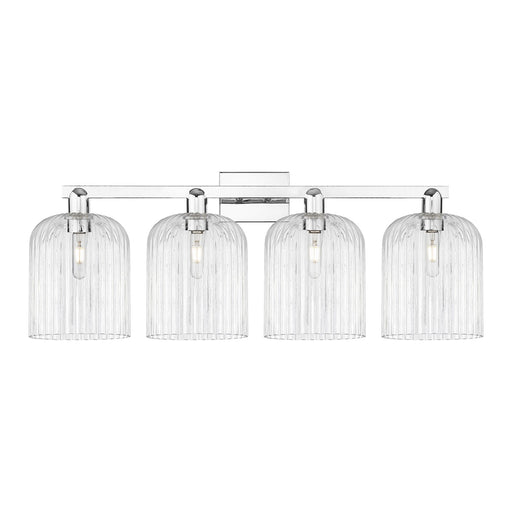 Innovations Bridal Veil 35in 4-Light Bath Vanity | Industrial Polished Chrome Steel and Clear Ribbed Glass | Bathroom & Powder | Model 716-4W-PC-G559-8CL