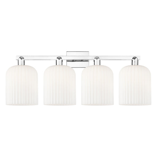 Innovations Bridal Veil 35in 4-Light Bath Vanity Light | Industrial Polished Chrome and Gloss White Ribbed Glass | Bathroom | Model 716-4W-PC-G559-8GWH