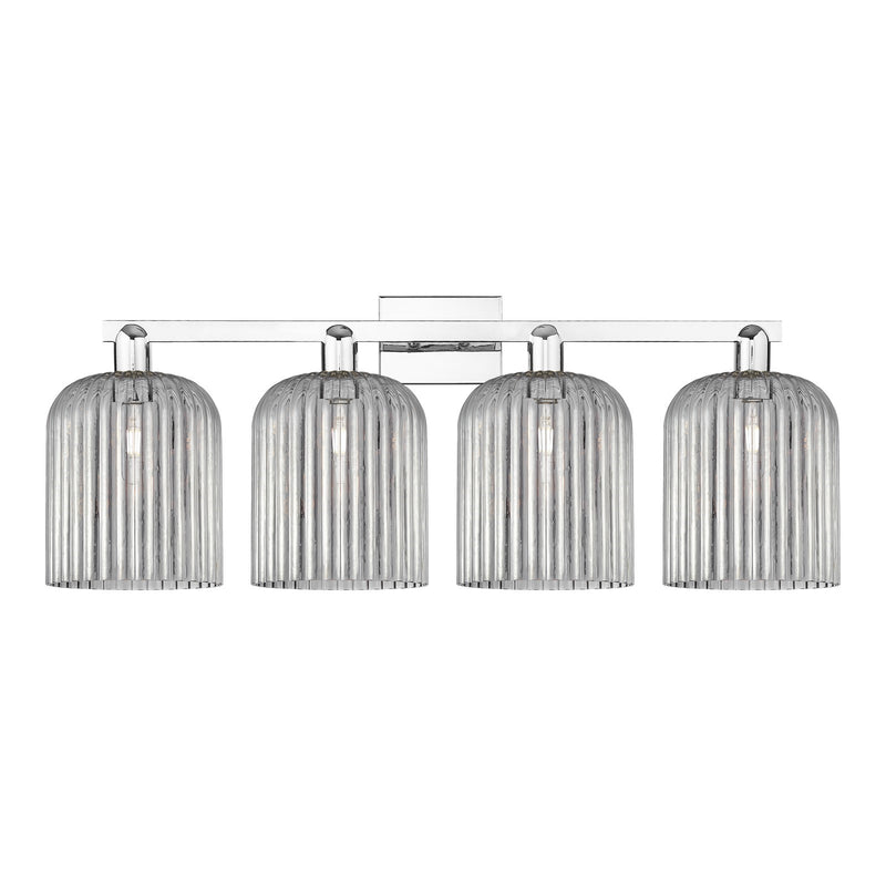 Innovations Bridal Veil 35in 4-Light Bath Vanity Light | Industrial Polished Chrome Steel and Light Smoke Ribbed Glass | Model 716-4W-PC-G559-8SM